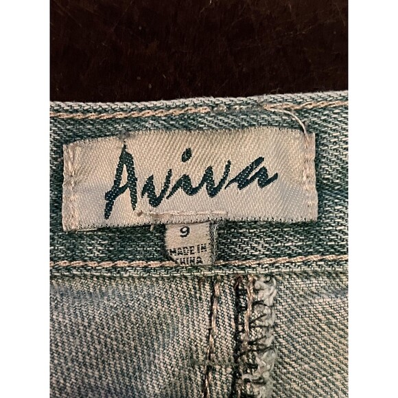 Aviva Denim Shorts Juniors 9 Blue Distressed Rolled Cuff Frayed Hem Casual - Picture 3 of 5